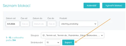 List of blocks with export