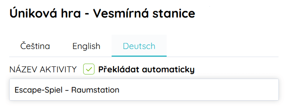 Úprava textu aktivity ve více jazycích