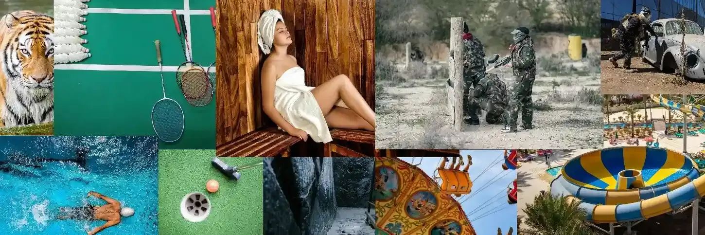 Koláž různých volnočasových aktivit jako pozadí