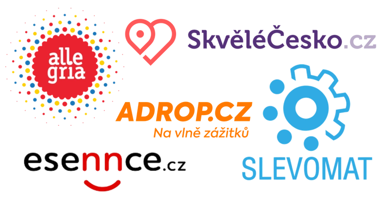 Loga slevových portálů - Slevomat, Skvělé Česko, Allegria, Adrop, Essence