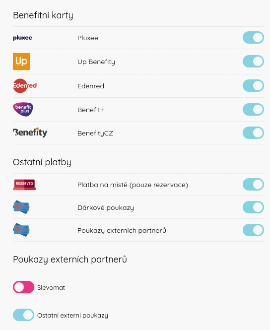 Benefit cards – Pluxee, Up Benefity, Edenred, Benefit+, BenefityCZ