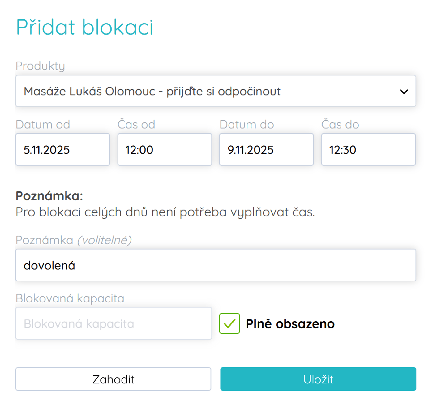 Blokování termínů