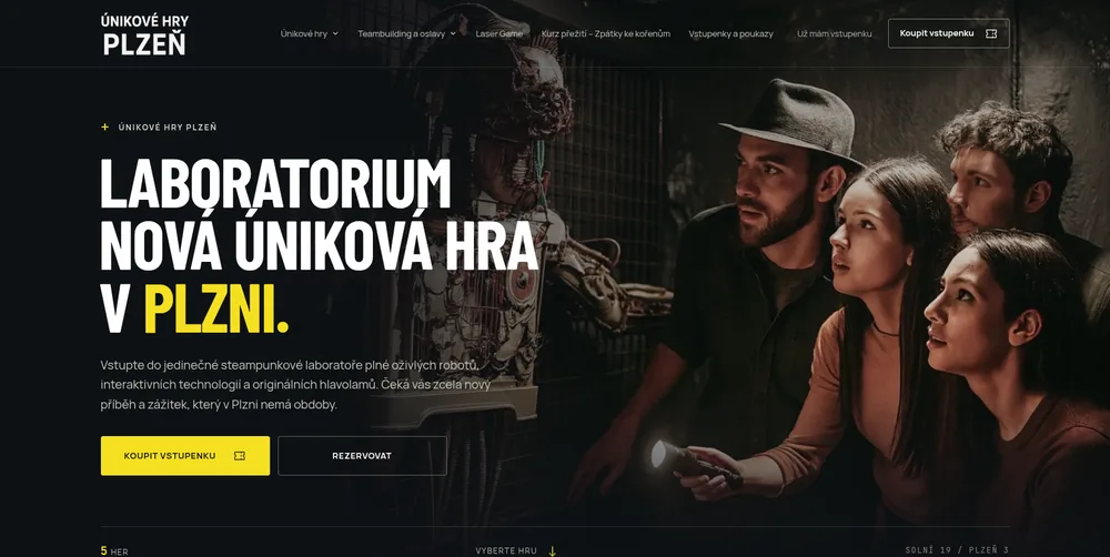 Screenshot webu Únikové hry Plzeň