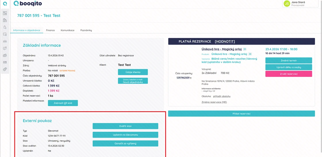 Order detail with an external voucher