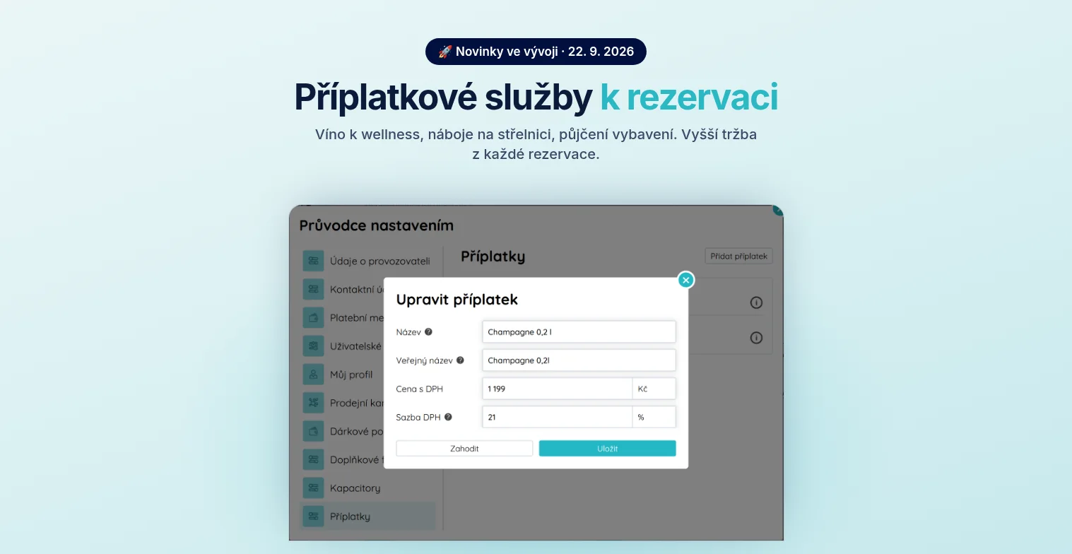 🚀 Novinka: Příplatkové služby k rezervaci, vouchery v ruční objednávce a nová role Zaměstnanec