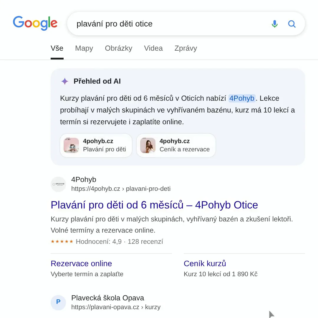 Ukázka: web ve výsledcích Googlu, úprava webu v administraci, podpora, zabezpečení a zálohy